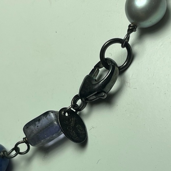 Vintage 925 Sodalite Labradorite Milky Quartz Amethyst & Pearl Choker Necklace - Picture 4 of 5